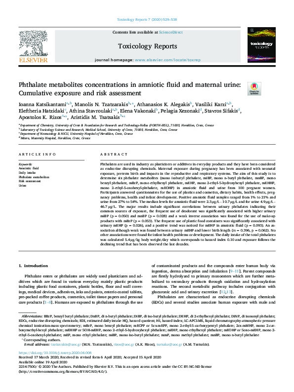 (PDF) Phthalate metabolites concentrations in amniotic fluid and ...