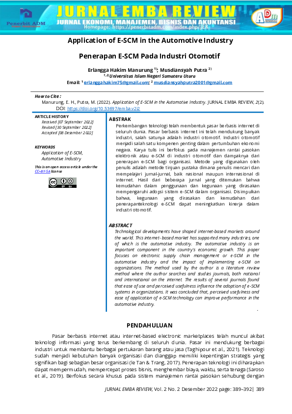(PDF) Application of E-SCM in the Automotive Industry