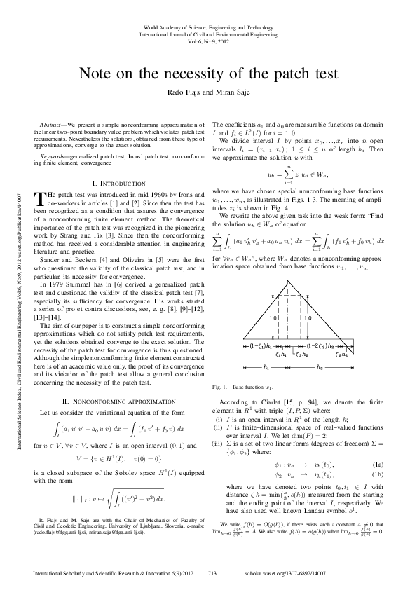 (PDF) Note On The Necessity Of The Patch Test