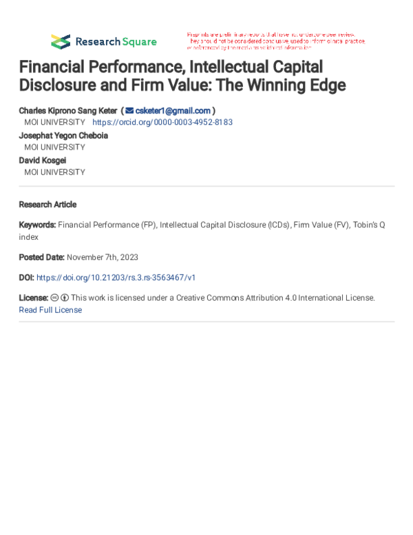 (PDF) Financial Performance, Intellectual Capital Disclosure and Firm ...