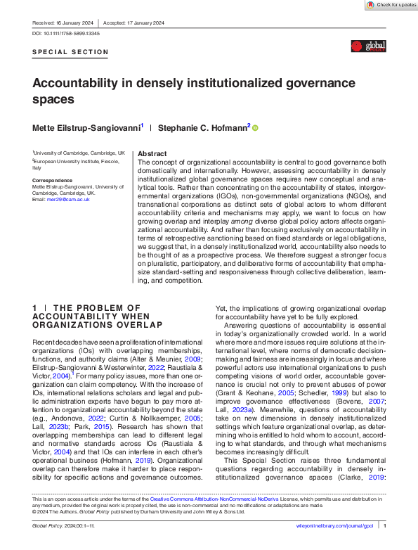 (PDF) Accountability in densely institutionalized governance spaces
