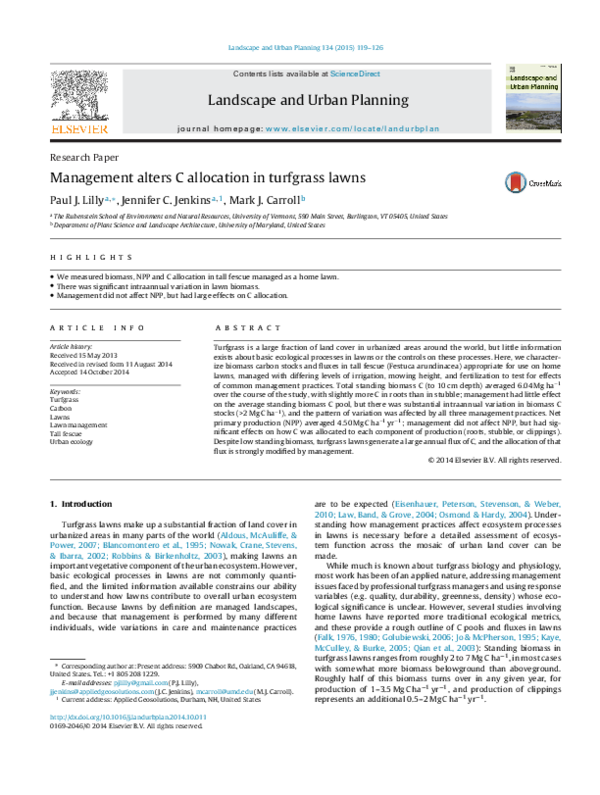 (PDF) Management alters C allocation in turfgrass lawns