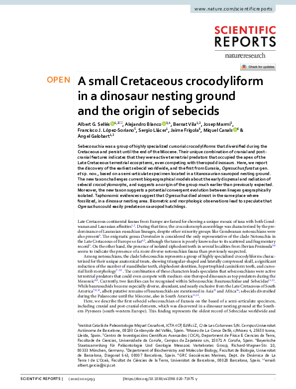 (PDF) A small Cretaceous crocodyliform in a dinosaur nesting ground and ...