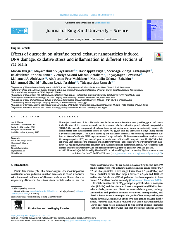 (PDF) Effects of quercetin on ultrafine petrol exhaust nanoparticles ...