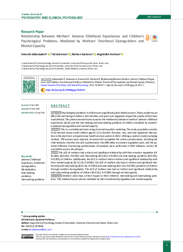 (PDF) Relationship Between Mothers' Adverse Childhood Experiences and ...