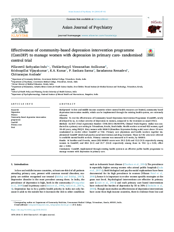 (PDF) Effectiveness of community-based depression intervention ...