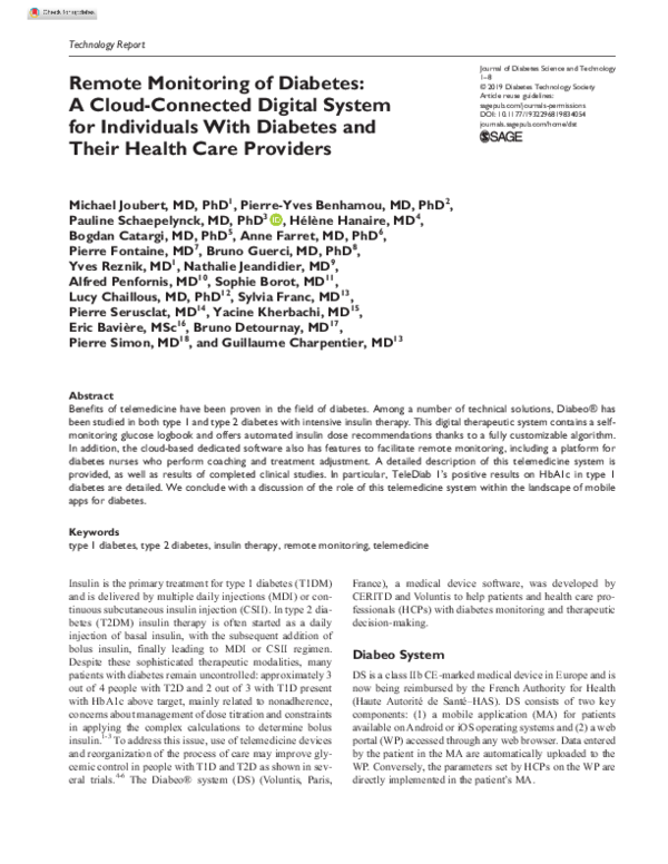 (PDF) Remote Monitoring of Diabetes: A Cloud-Connected Digital System ...