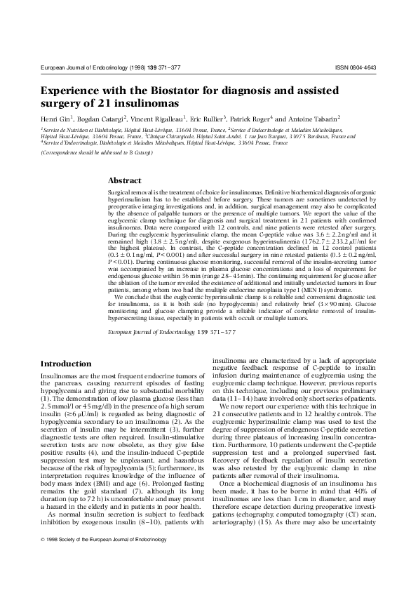 (PDF) Experience with the Biostator for diagnosis and assisted surgery ...