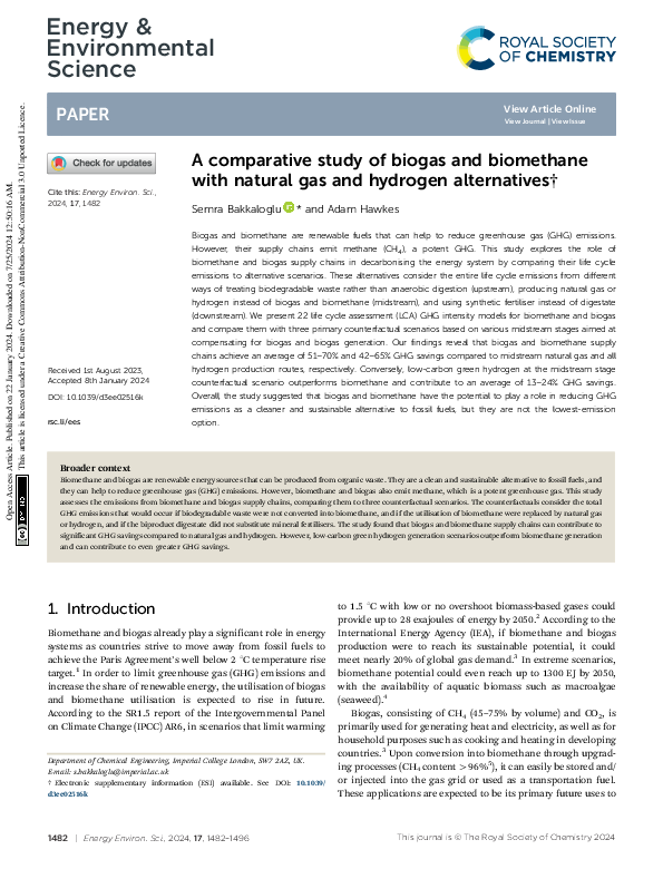 (PDF) A comparative study of biogas and biomethane with natural gas and ...
