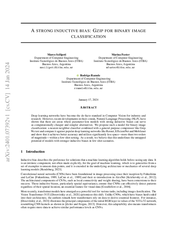 (PDF) A Strong Inductive Bias: Gzip for binary image classification