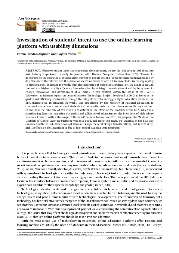 (PDF) Investigation of students’ intent to use the online learning ...