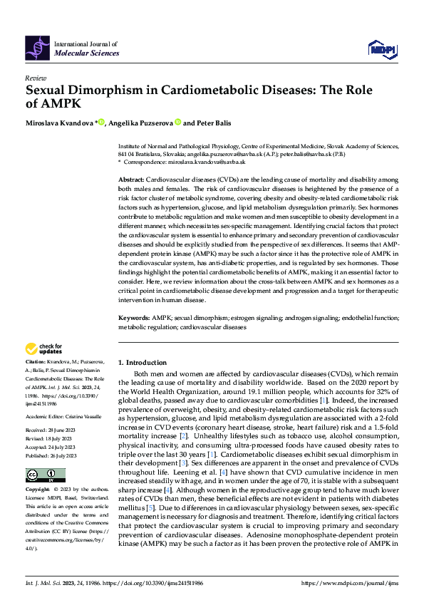 (PDF) Sexual Dimorphism in Cardiometabolic Diseases: The Role of AMPK