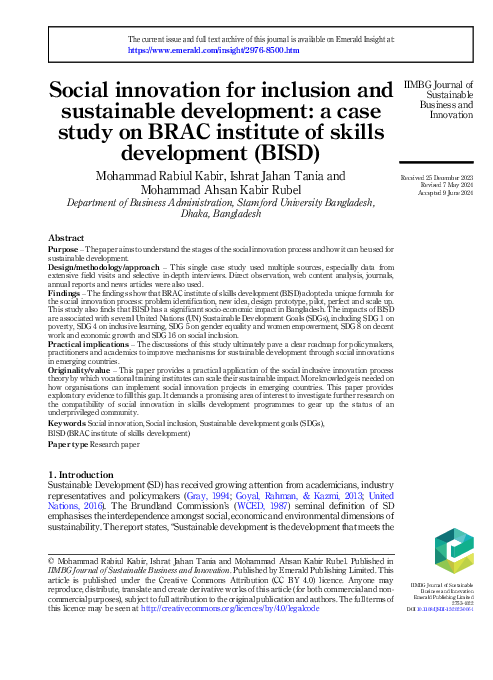 (PDF) Social innovation for inclusion and sustainable development: a ...