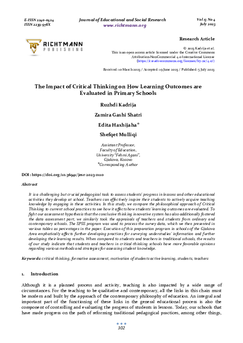 (PDF) The Impact of Critical Thinking on How Learning Outcomes are ...