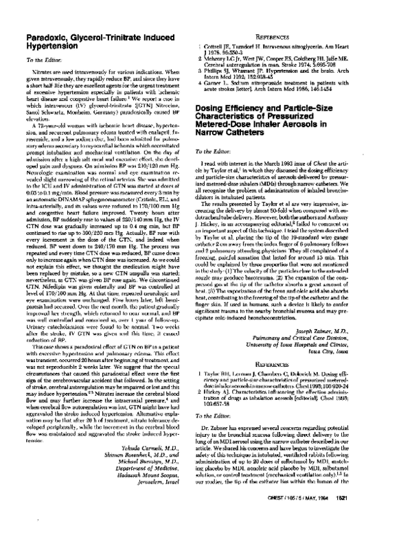 (PDF) Paradoxic, glycerol-trinitrate induced hypertension