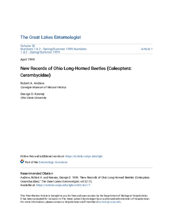 (PDF) New records of Ohio long-horned beetles (Coleoptera: Cerambycidae)