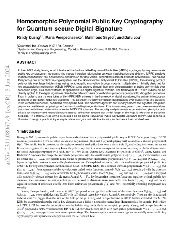 (PDF) Homomorphic Polynomial Public Key Cryptography for Quantum-secure ...
