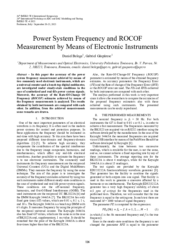 (PDF) Power System Frequency and ROCOF Measurement by Means of ...