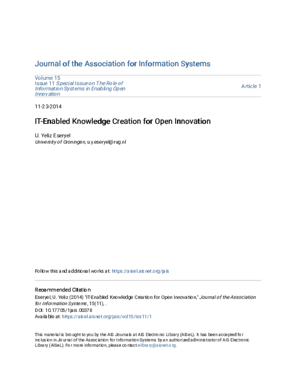 (PDF) IT-Enabled Knowledge Creation for Open Innovation