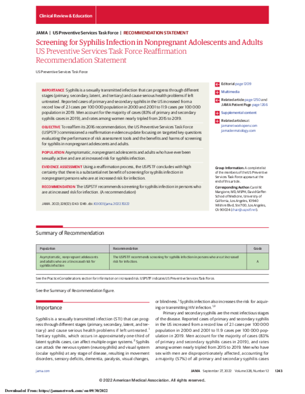 (PDF) Screening for Syphilis Infection in Nonpregnant Adolescents and ...