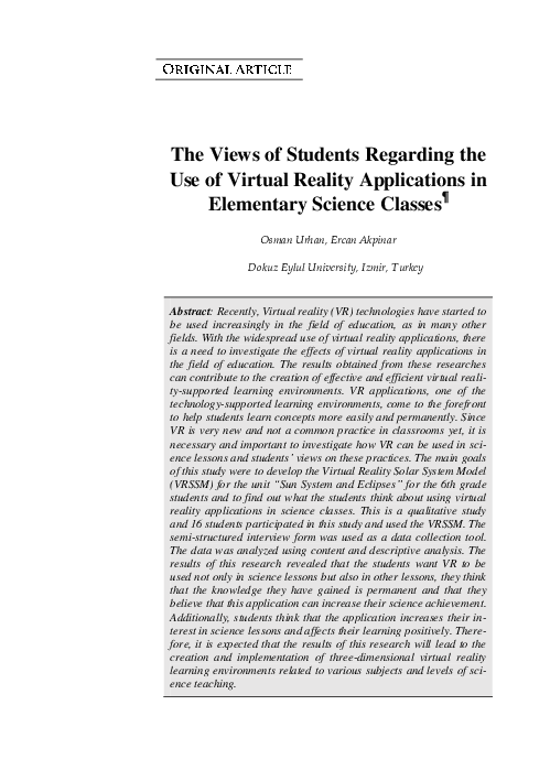 (PDF) The Views of Students Regarding the Use of Virtual Reality ...
