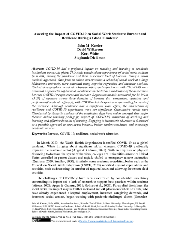 (PDF) Assessing the Impact of COVID-19 on Social Work Students