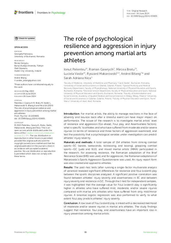 (PDF) The role of psychological resilience and aggression in injury ...