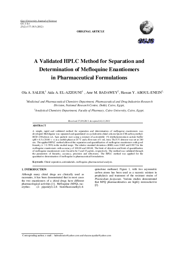 (PDF) A Validated HPLC Method for Separation and Determination of ...