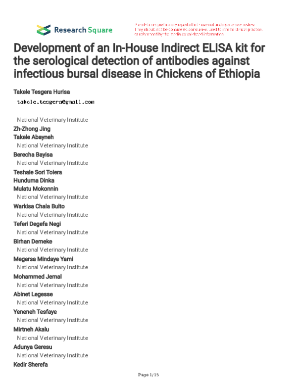 (PDF) Development of an In-House Indirect ELISA kit for the serological ...