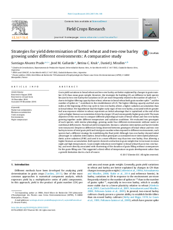 (PDF) Strategies for yield determination of bread wheat and two-row ...