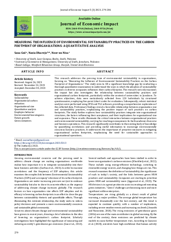 (PDF) Measuring the Influence of Environmental Sustainability Practices ...