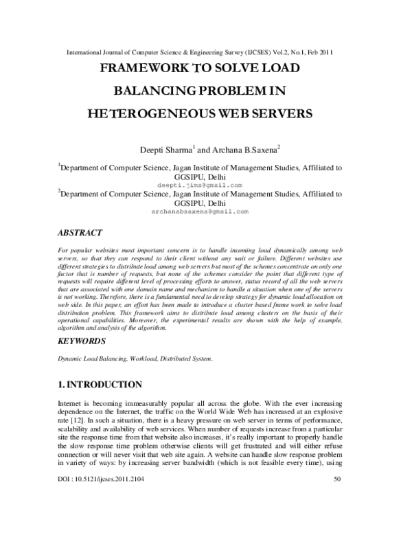 (PDF) Framework to Solve Load Balancing Problem in Heterogeneous Web ...