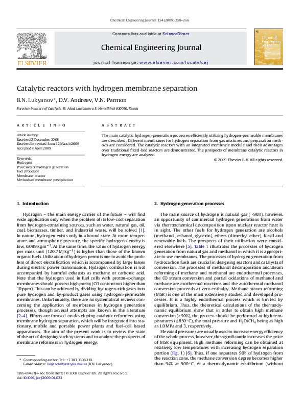 (PDF) Catalytic reactors with hydrogen membrane separation