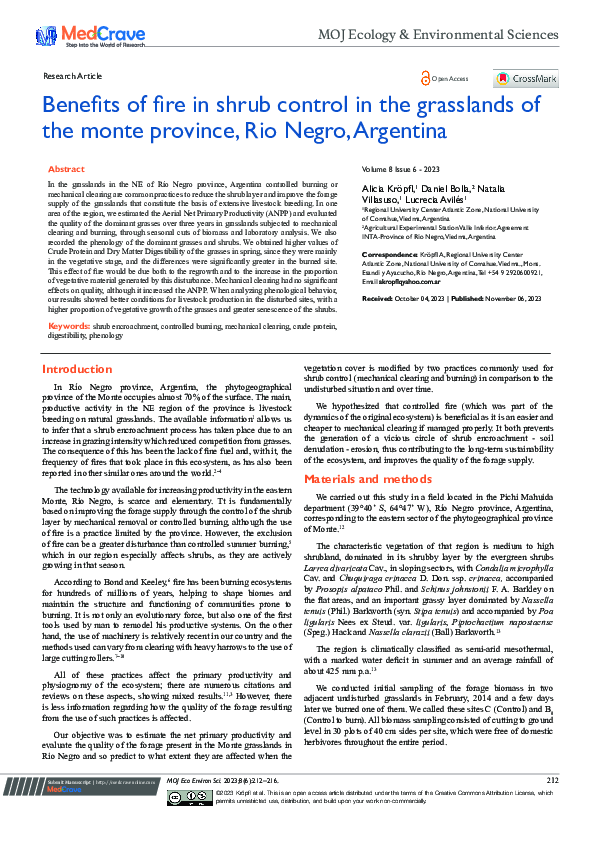(PDF) Benefits of fire in shrub control in the grasslands of the monte ...