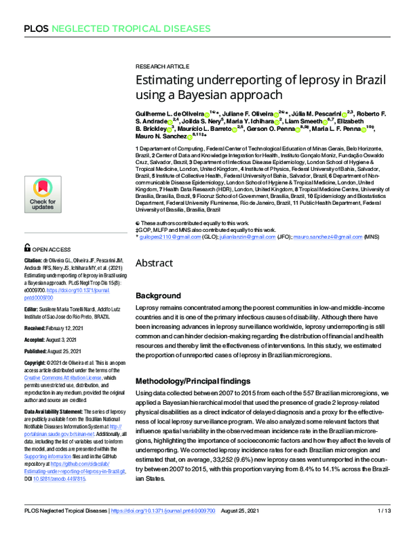 (PDF) Estimating underreporting of leprosy in Brazil using a Bayesian ...