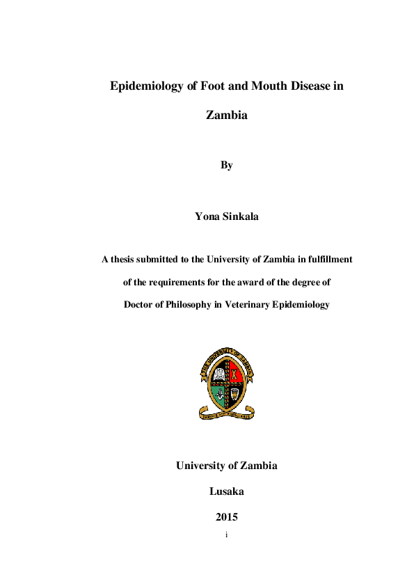 (PDF) Epidemiology of foot and Mouth Disease in Zambia