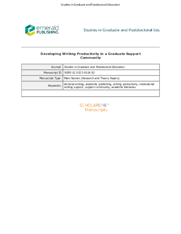 (PDF) Developing Writing Productivity in a Graduate Support Community