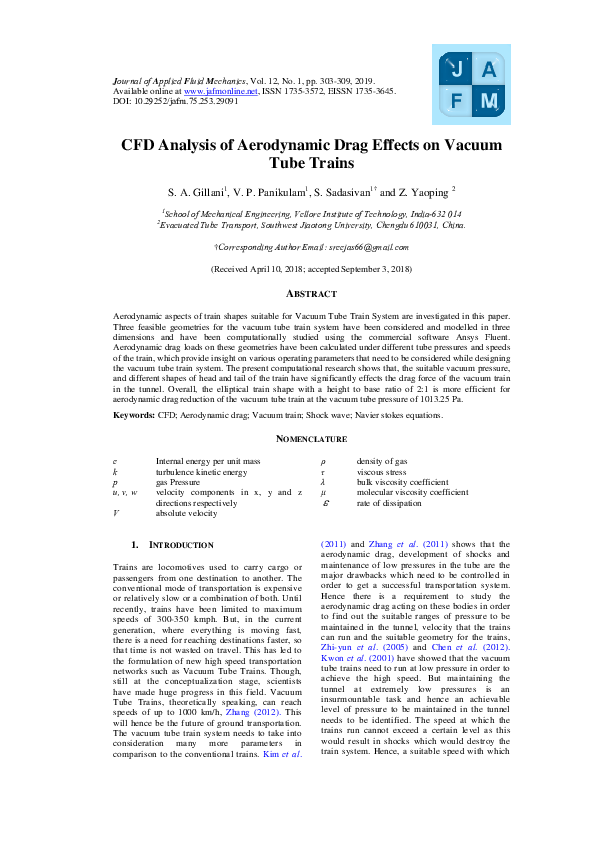 (PDF) CFD Analysis of Aerodynamic Drag Effects on Vacuum Tube Trains