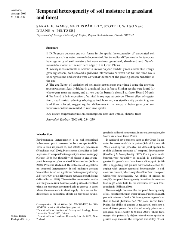 (PDF) Temporal heterogeneity of soil moisture in grassland and forest