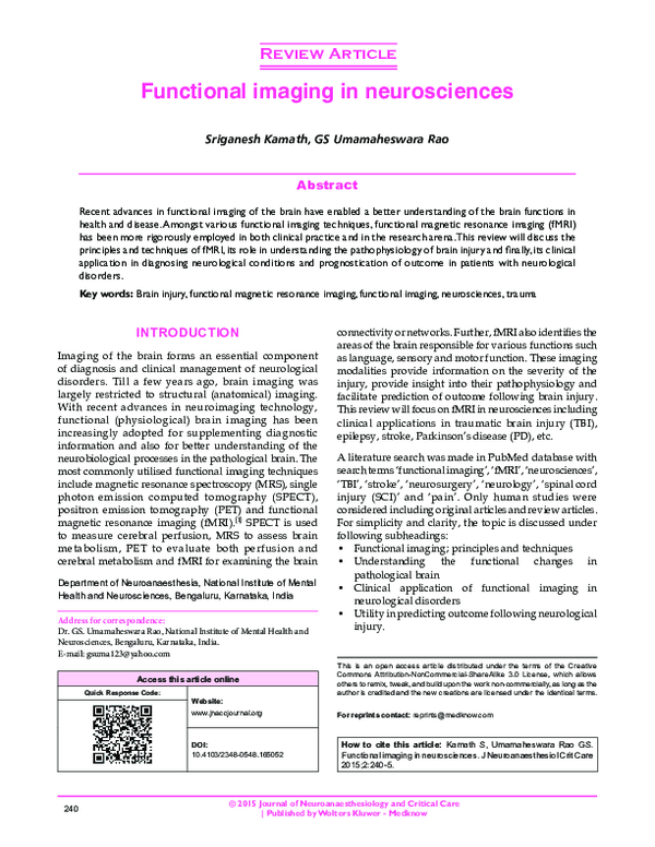 (PDF) Functional imaging in neurosciences