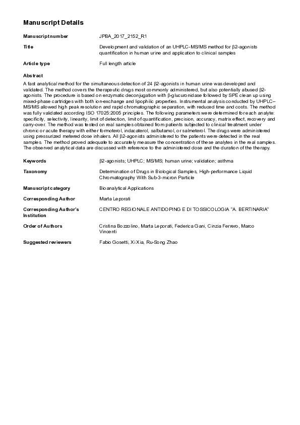 (PDF) Development and validation of an UHPLC–MS/MS method for β 2 ...