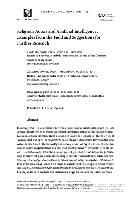 (PDF) Religious Actors and Artificial Intelligence: Examples from the ...