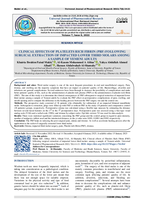 (PDF) Clinical Effects of Platelets Rich Fibrin (PRF) Following ...