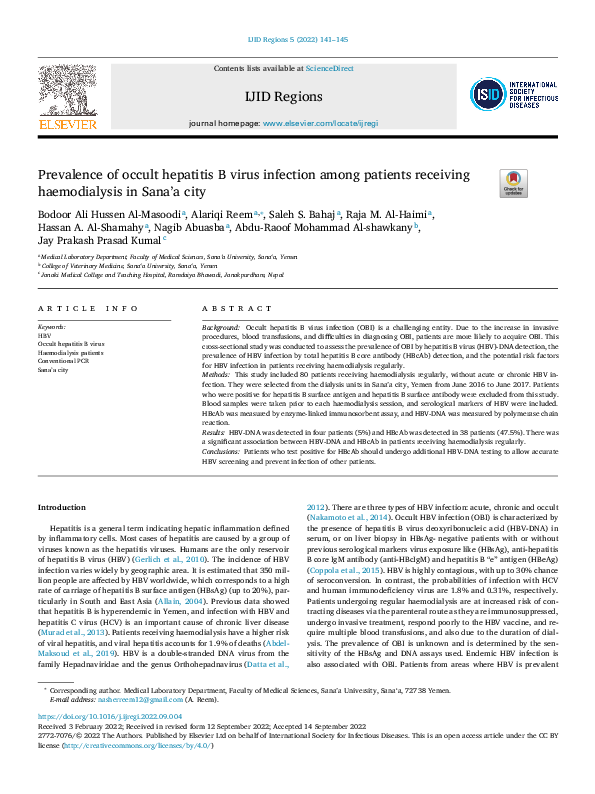 (PDF) Prevalence of occult hepatitis B virus infection among patients ...