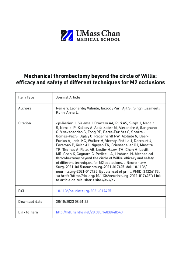 (PDF) Mechanical thrombectomy beyond the circle of Willis: efficacy and ...