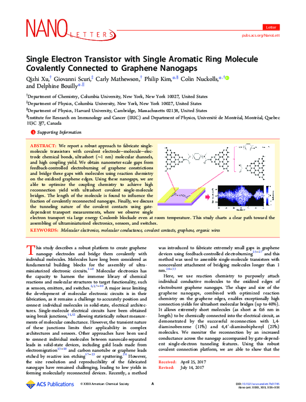 (PDF) Single Electron Transistor with Single Aromatic Ring Molecule ...