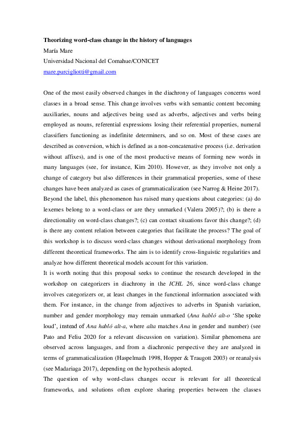 (PDF) Theorizing word-class change in the history of languages- Call ...