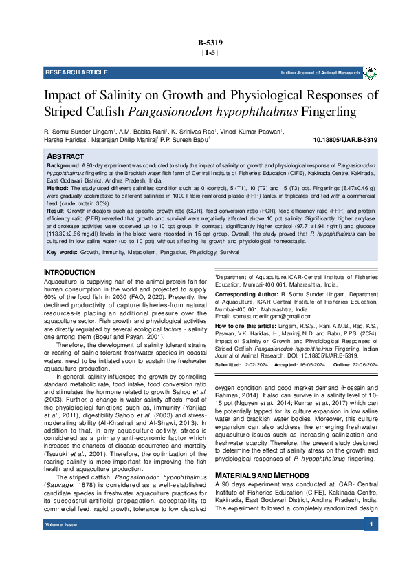 (PDF) Impact of Salinity on Growth and Physiological Responses of ...