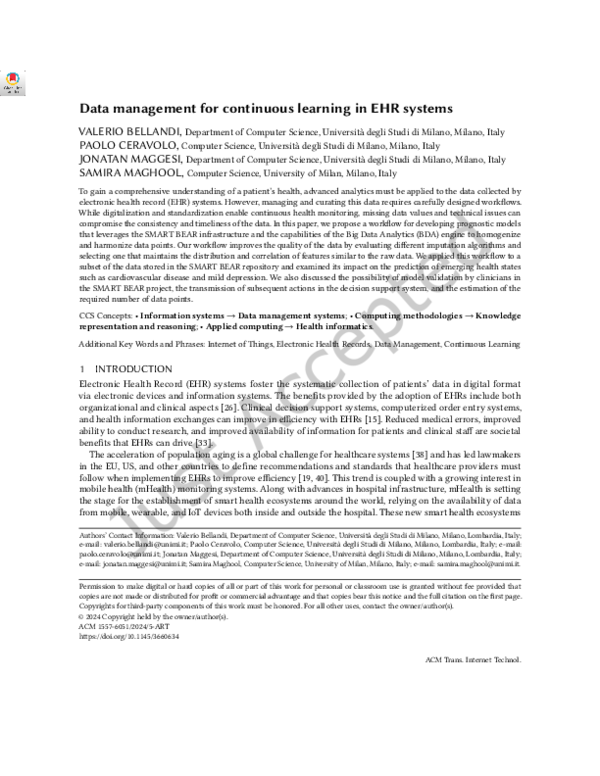 (PDF) Data management for continuous learning in EHR systems
