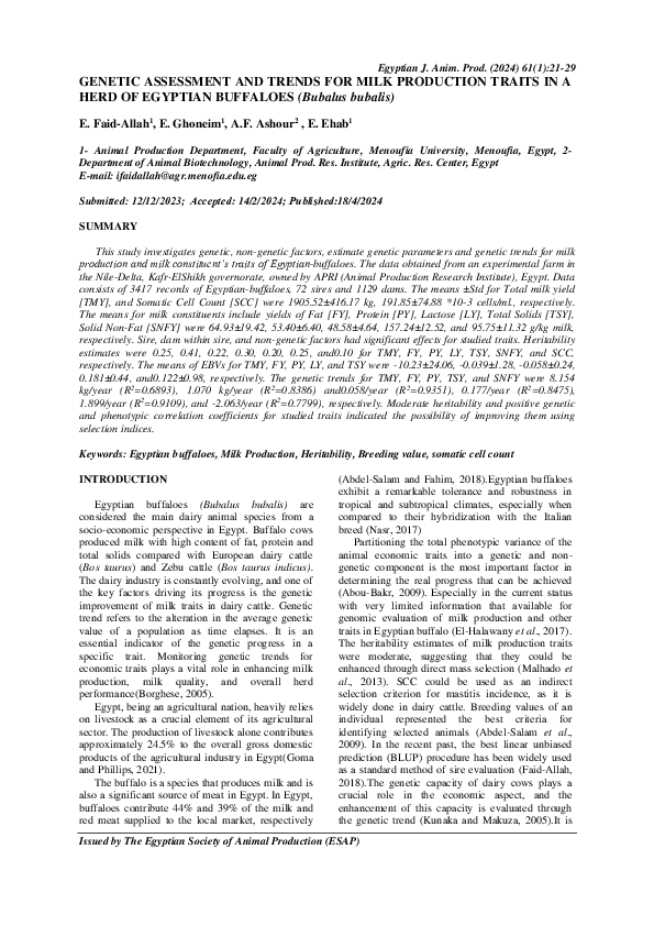 (PDF) GENETIC ASSESSMENT AND TRENDS FOR MILK PRODUCTION TRAITS IN A ...